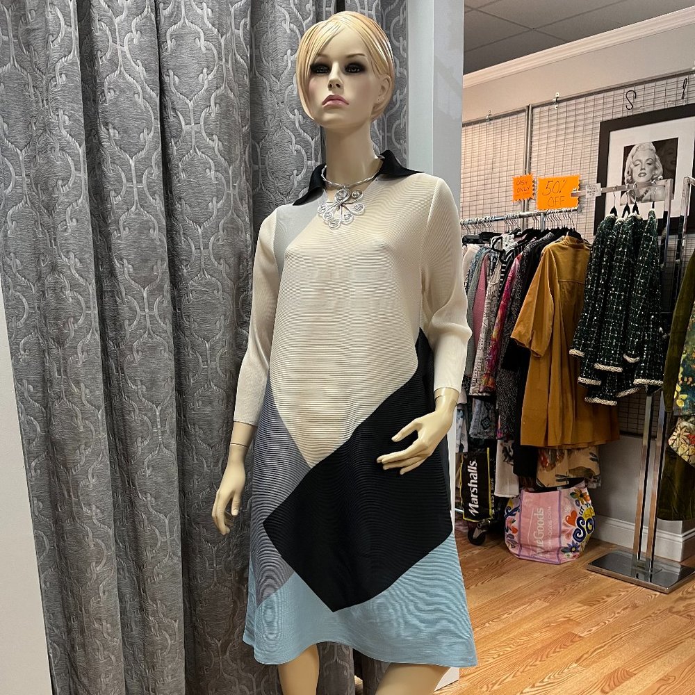 NWT N By Nancy Yang Colorblock Plisse Collar Dress